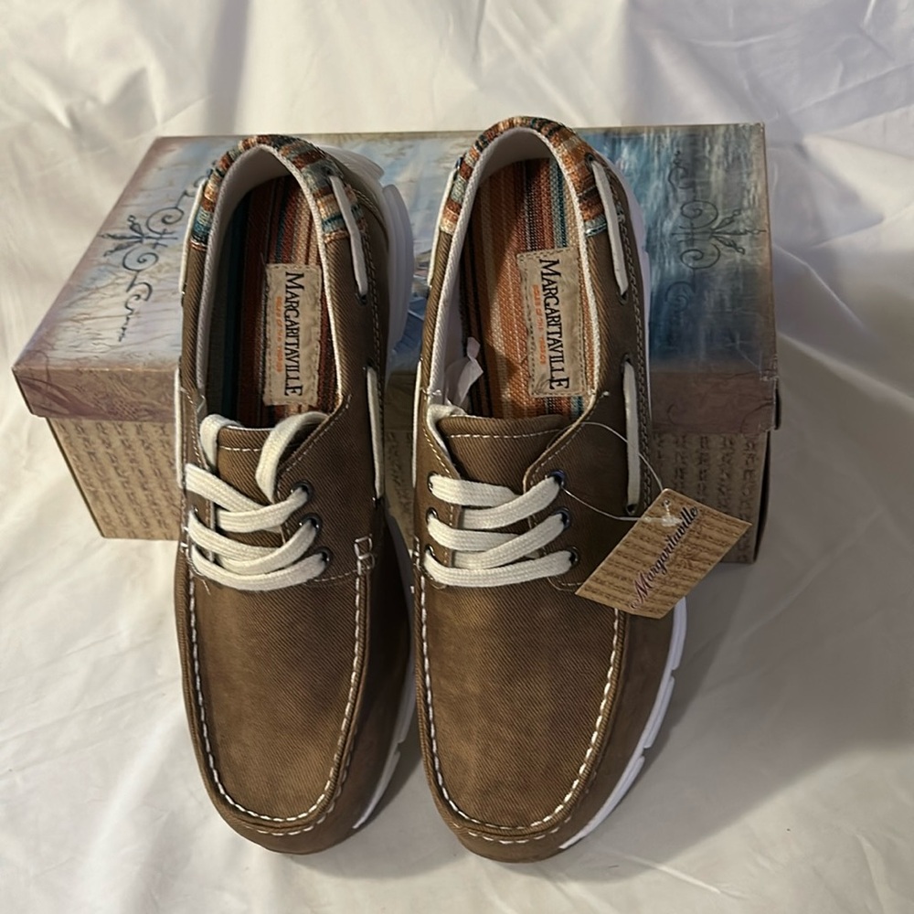 Margaritaville Cabo Men’s Canvas Boat Shoes Brown Size 8 NIB